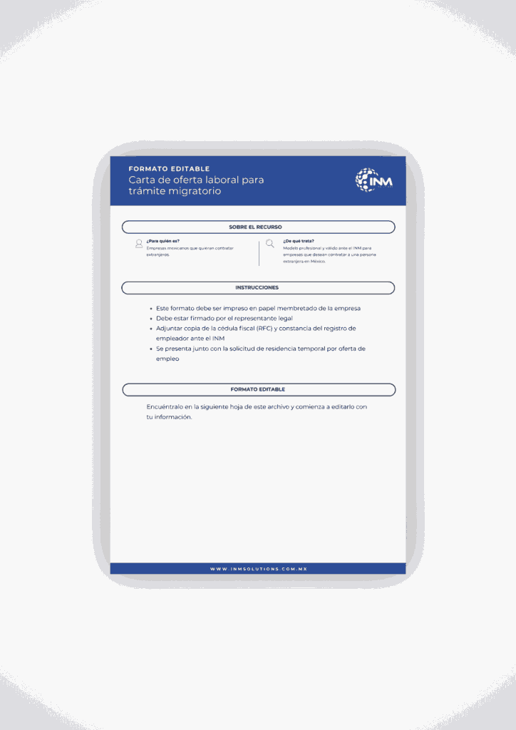 Carta de oferta laboral para trámite migratorio